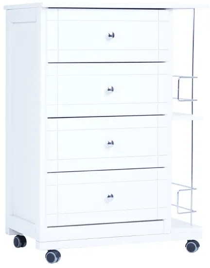 Carrello da cucina GIADA con 4 cassetti e portabottiglie Bianco