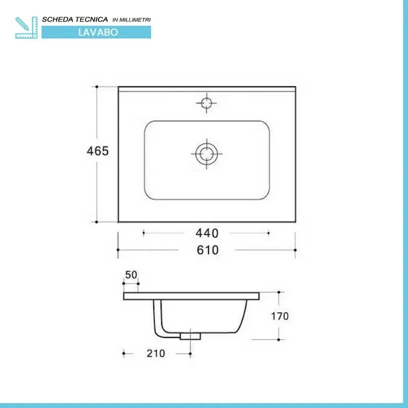 Lavabo da incasso 60x46 cm in ceramica bianco lucido