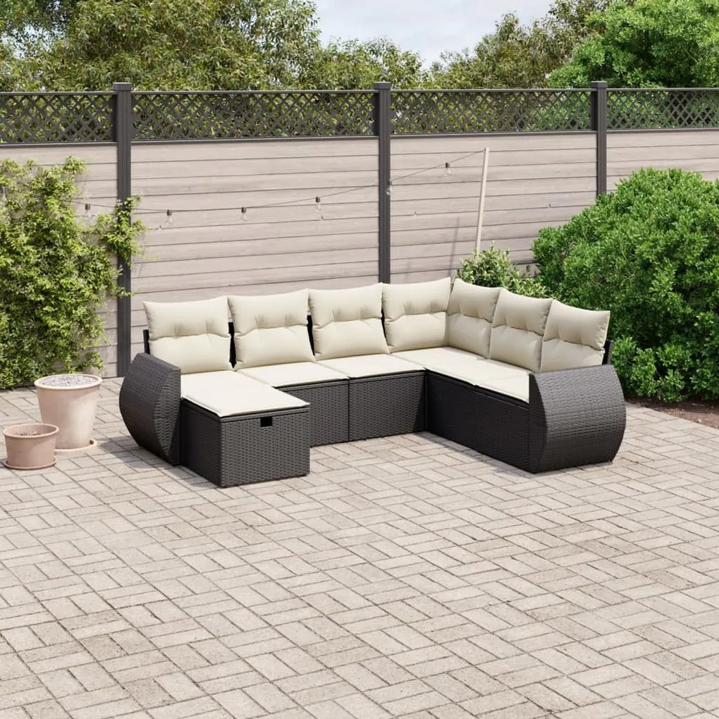 Set Divani da Giardino con Cuscini 7pz Nero Polyrattan