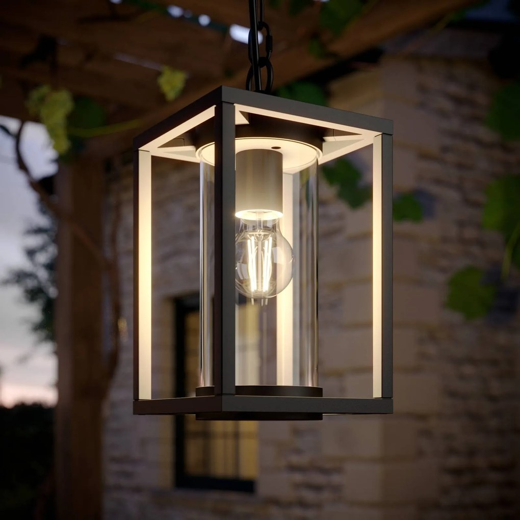 Lucande lampada a sospensione da esterno Ferda, 25 cm, antracite, IP44 Ferda Lucande, dimmerabile, Nero, Alluminio, Moderno