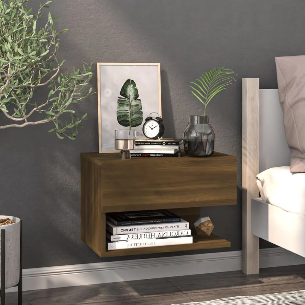 Comodino A Muro Rovere Marrone /