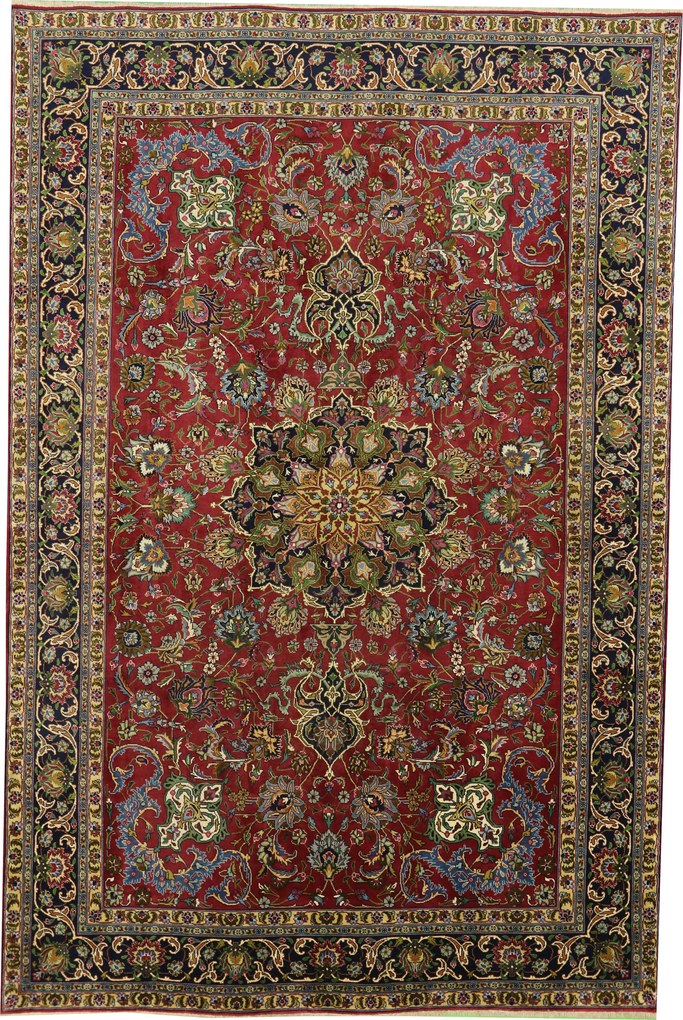 Tabriz Tappeto 300x200 Blu (Iran) Annodato A Mano