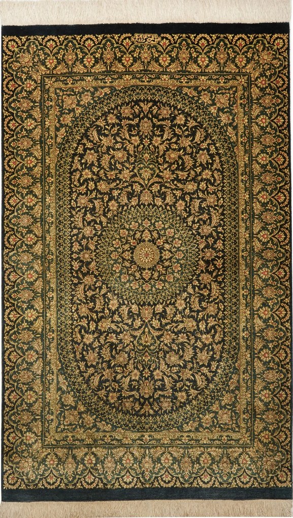 Ghom Tappeto 120x80 Blu (Iran) Annodato A Mano