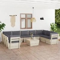 Set Divani da Giardino su Pallet 10 pz con Cuscini Legno Abete cod mxl 42178