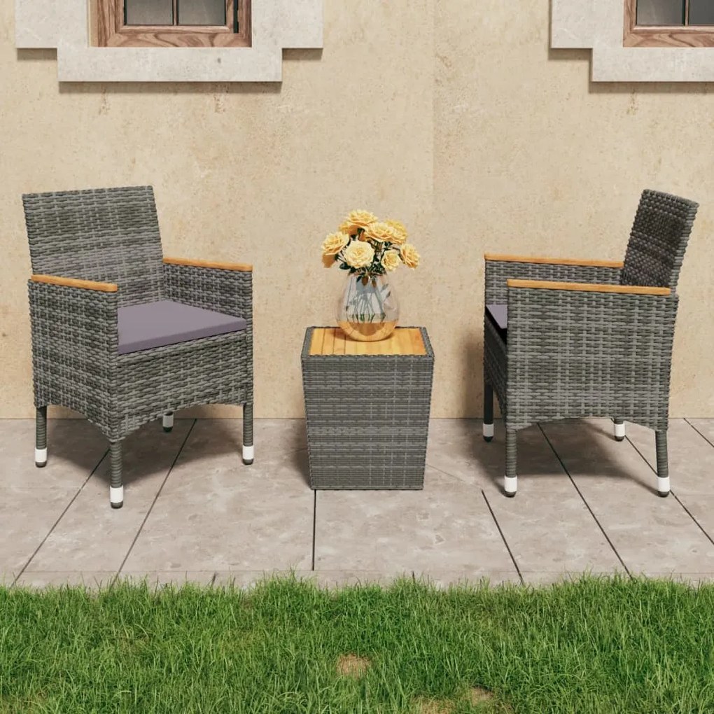 Set Da Bistrot 3 Pz İn Polyrattan E Legno Acacia Grigio /