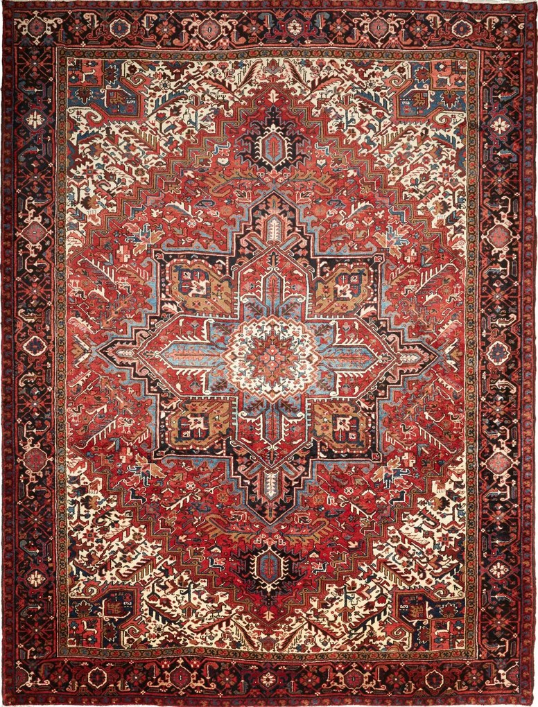 Heriz Tappeto 350 x 270 Rosso (Iran) Annodato A Mano
