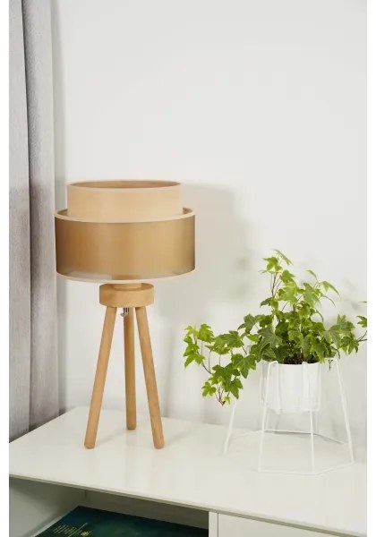 Duolla - Lampada da tavolo WOOD BOHO 1xE27/15W/230V diametro 25 cm rame/marrone/beige