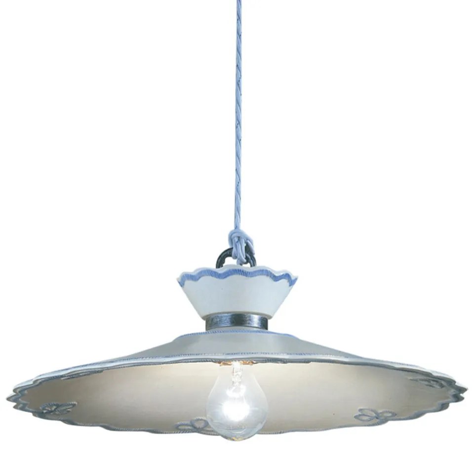 Lampadario Classico Ravenna Metallo Nero Ceramica Bianco Sfumato Arg. 44Cm 1 Luce E27