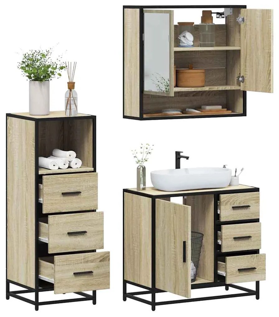 Set Mobili Da Bagno 3 Pz Rovere Sonoma İn Legno Multistrato /