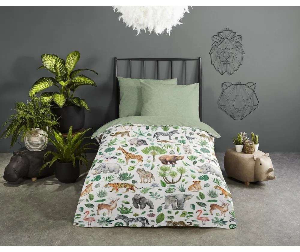 Set copripiumino e federa da bambini verde in cotone per culla 100x135 cm Samba – Good Morning