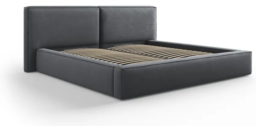 Letto matrimoniale imbottito grigio scuro con contenitore e rete inclusi 180x200 cm Arendal - Cosmopolitan Design