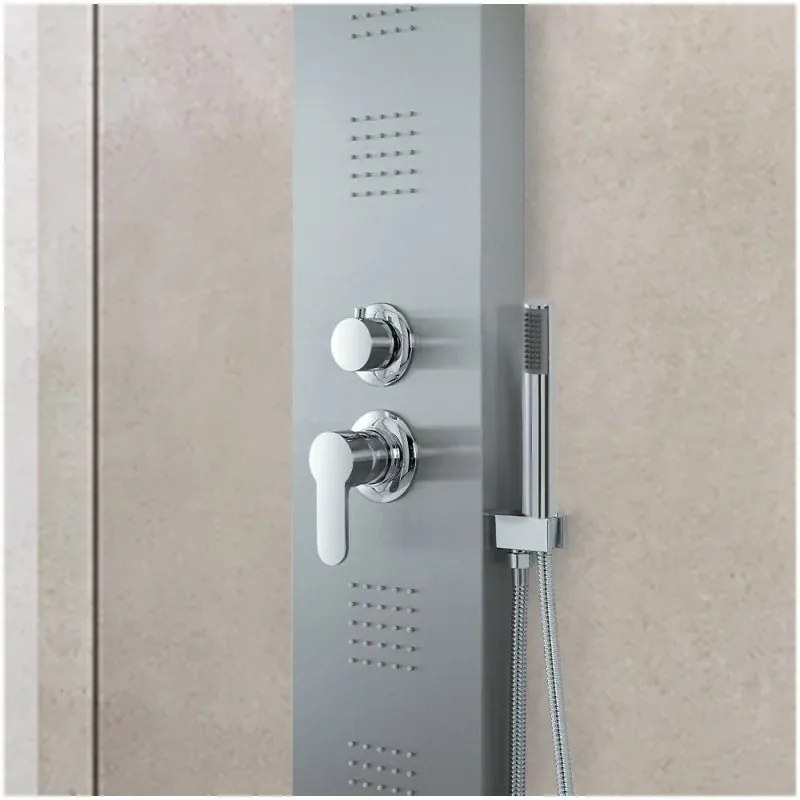 Pannello doccia idromassaggio in acciaio inox satinato con doccetta