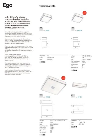 Redo 01-1236 - Plafoniera LED da bagno EGO 12W/230V IP44, cromo lucido