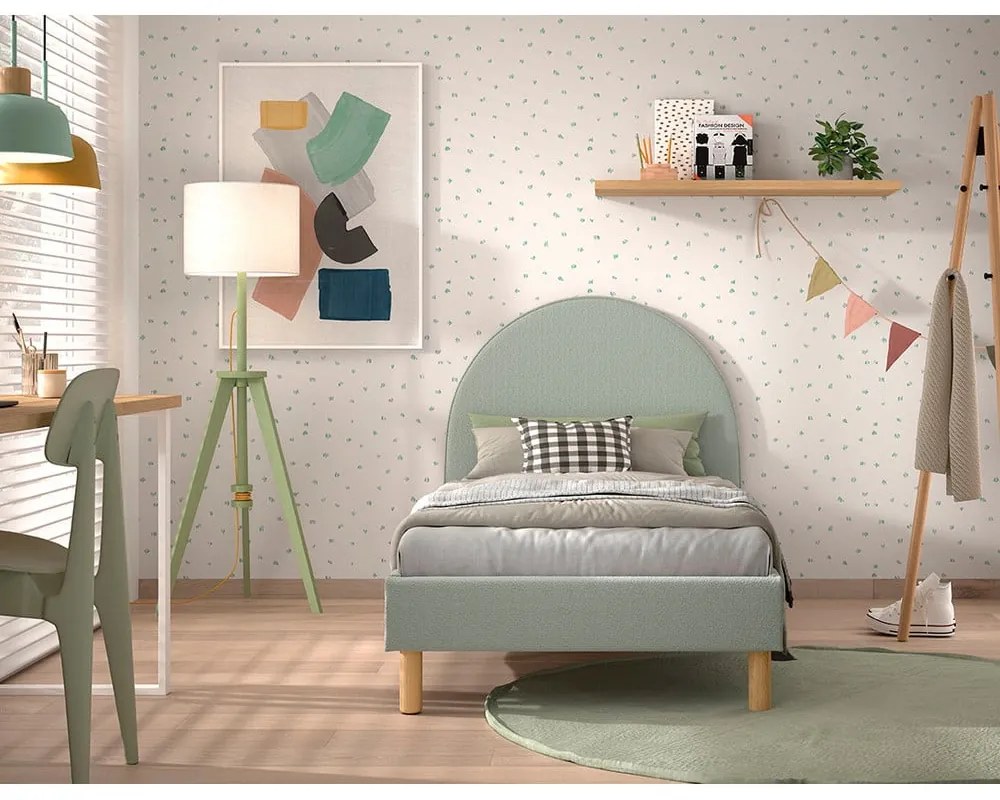 Letto singolo imbottito verde con griglia 90x200 cm MOON - Vipack