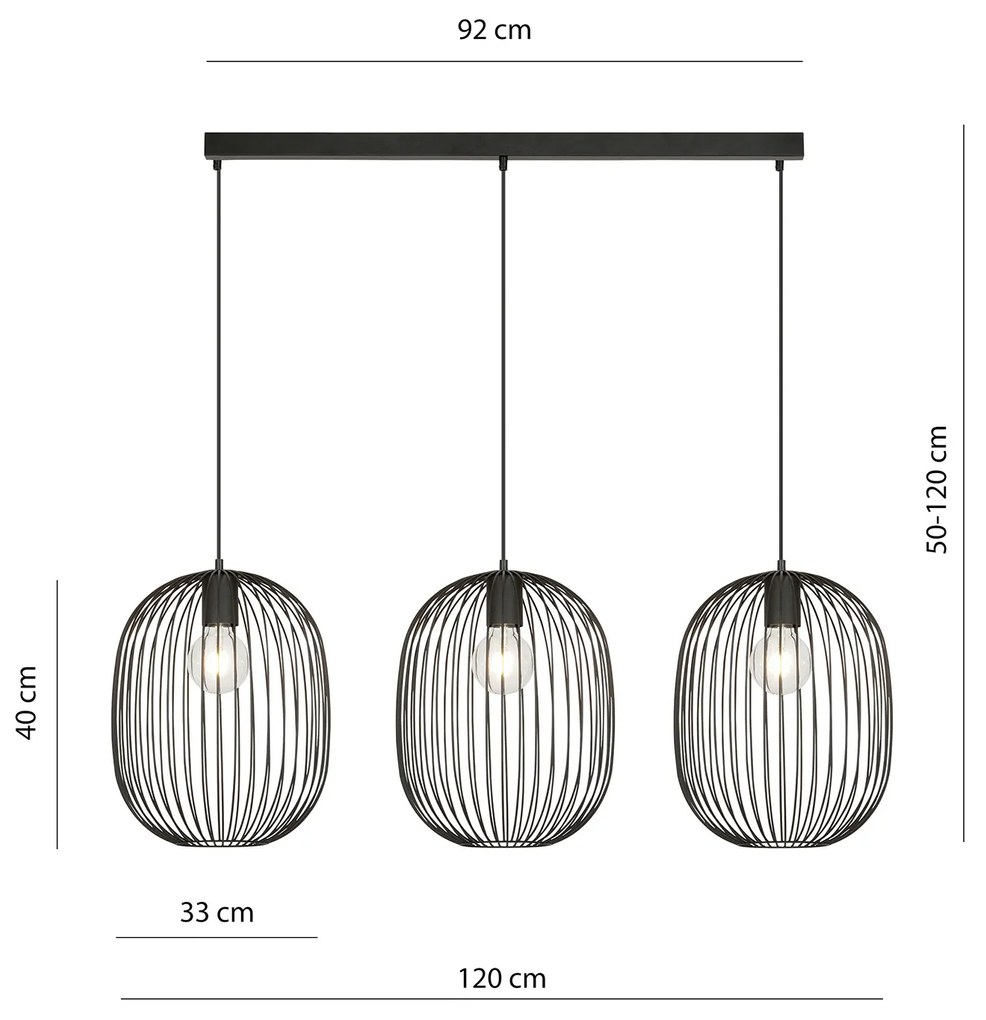Lampadario Moderno Lugh Acciaio Nero 3 Luci E27 Ip20