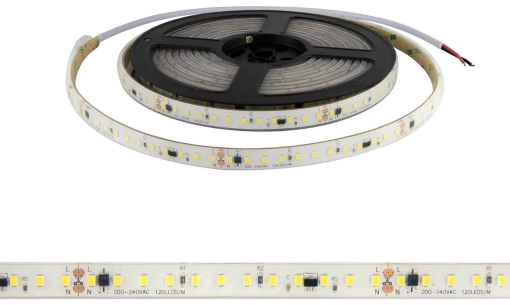 Strisce LED 220V 16W/m 120lm/W chip Lumileds Dimmerabile tagl. 10cm – 5m Colore Bianco Naturale 4.000K