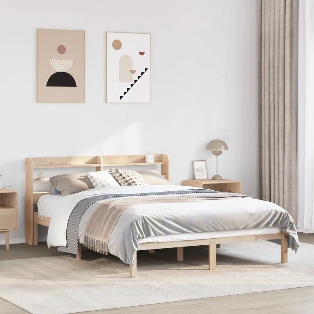 Letto Senza Materasso 140x190 Cm İn Legno Massello Di Pino /