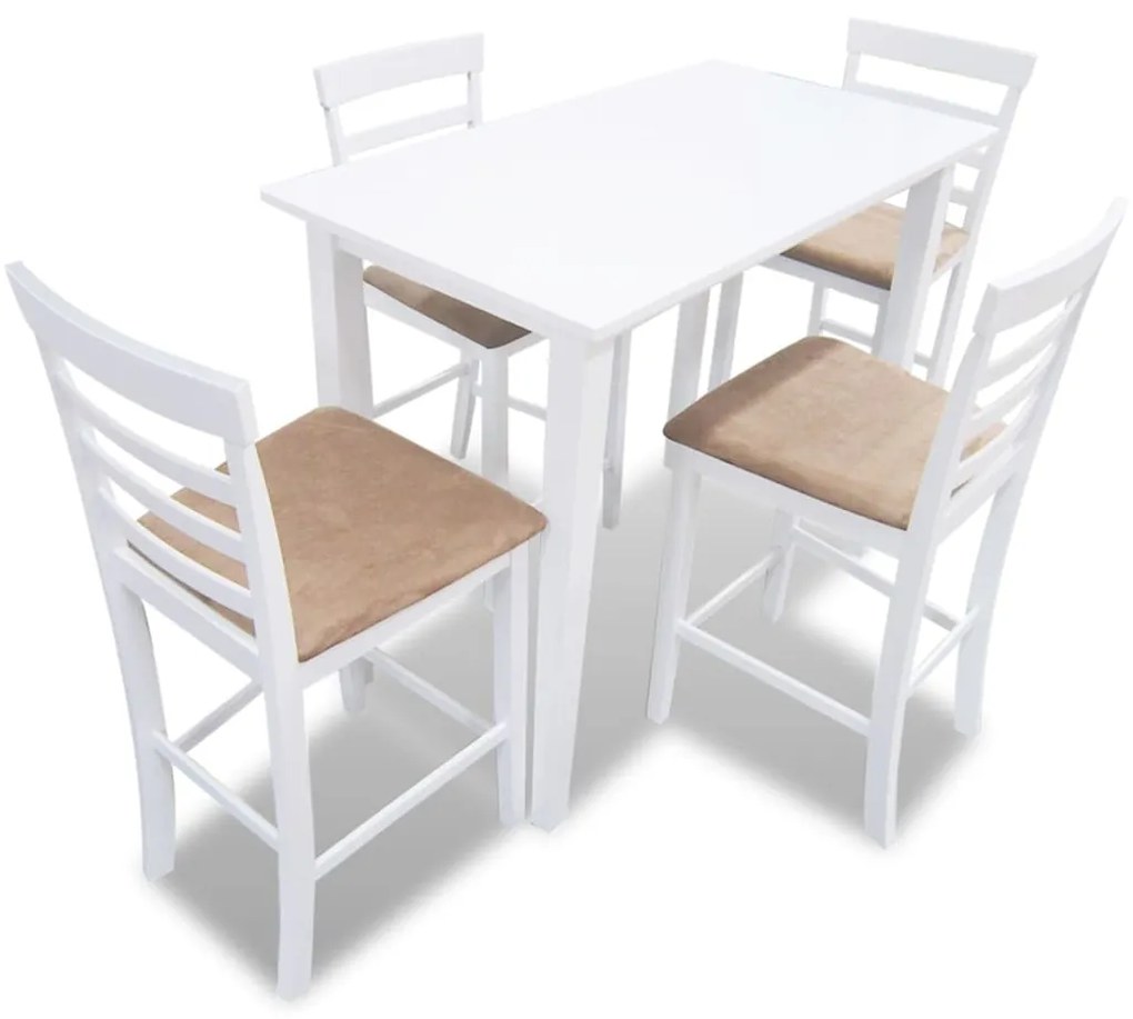 Set Tavolo Da Bar İn Legno Bianco E 4 Sedie Da Bar /