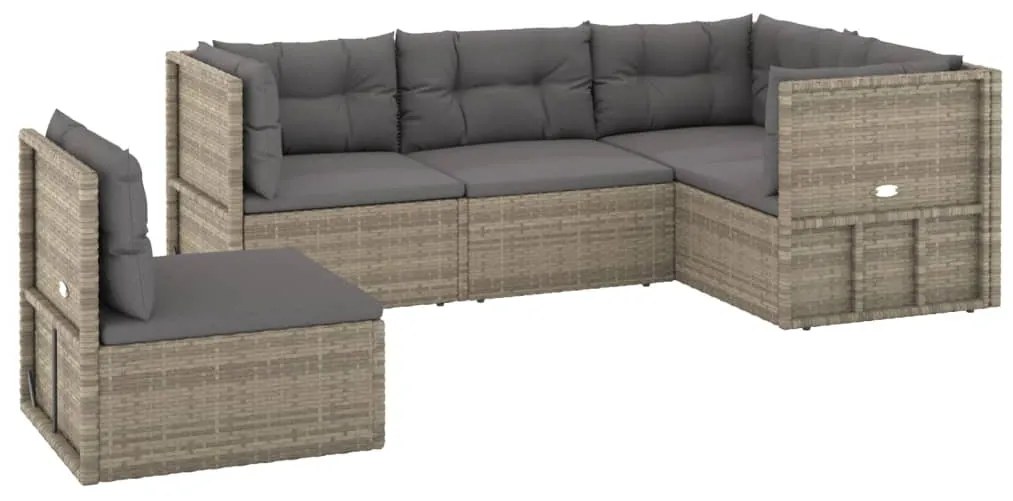 Set Divani da Giardino 5 pz con Cuscini in Polyrattan Grigio