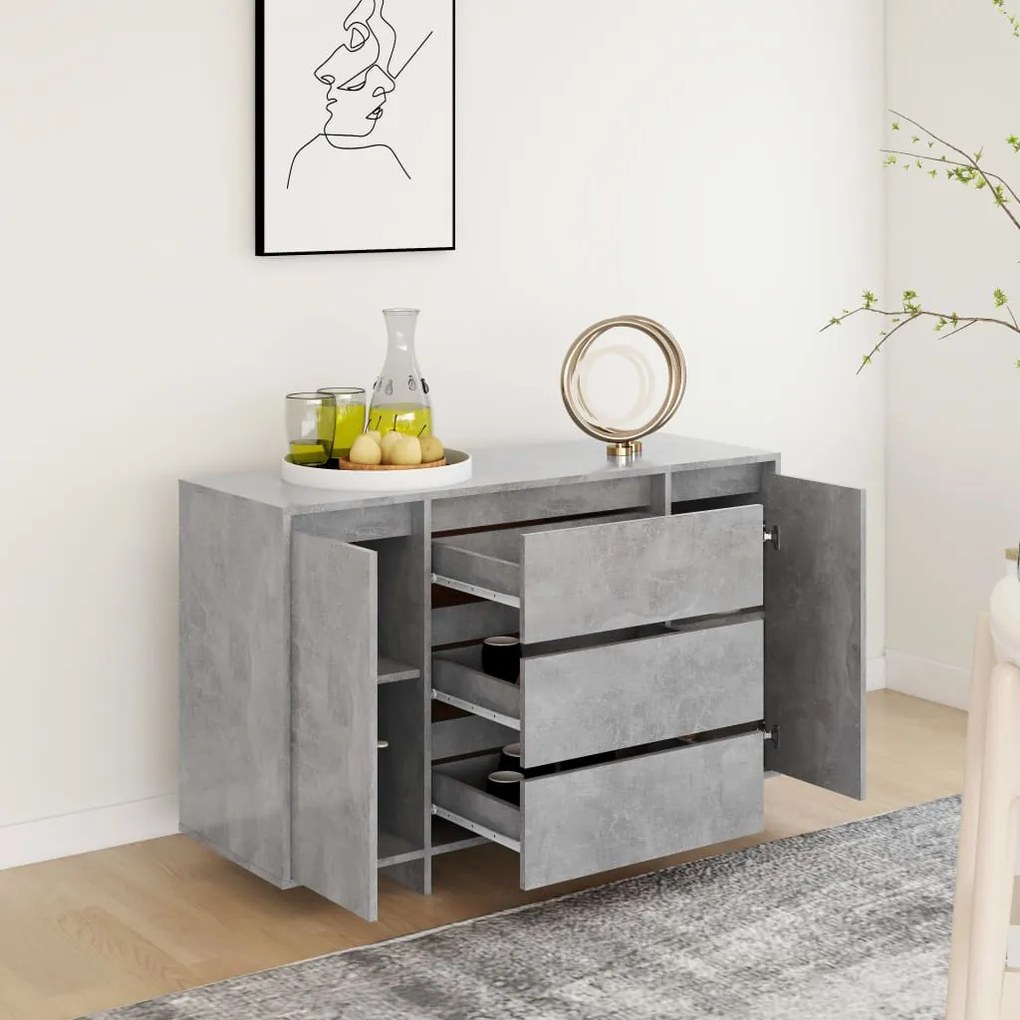 Credenza con 3 cassetti grigio cemento 120x41x75 cm truciolato