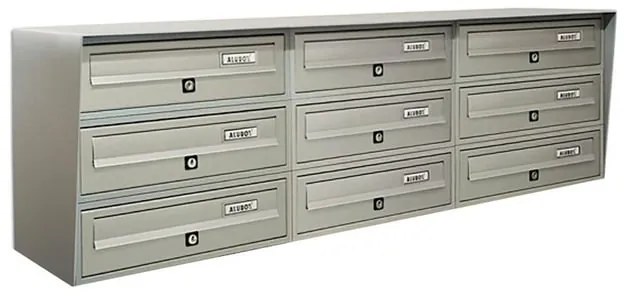 Casellario postale condominiale ALUBOX  Slim 9 posti formato rivista in alluminio argento satinato L 116 x P 30 x H 38 cm