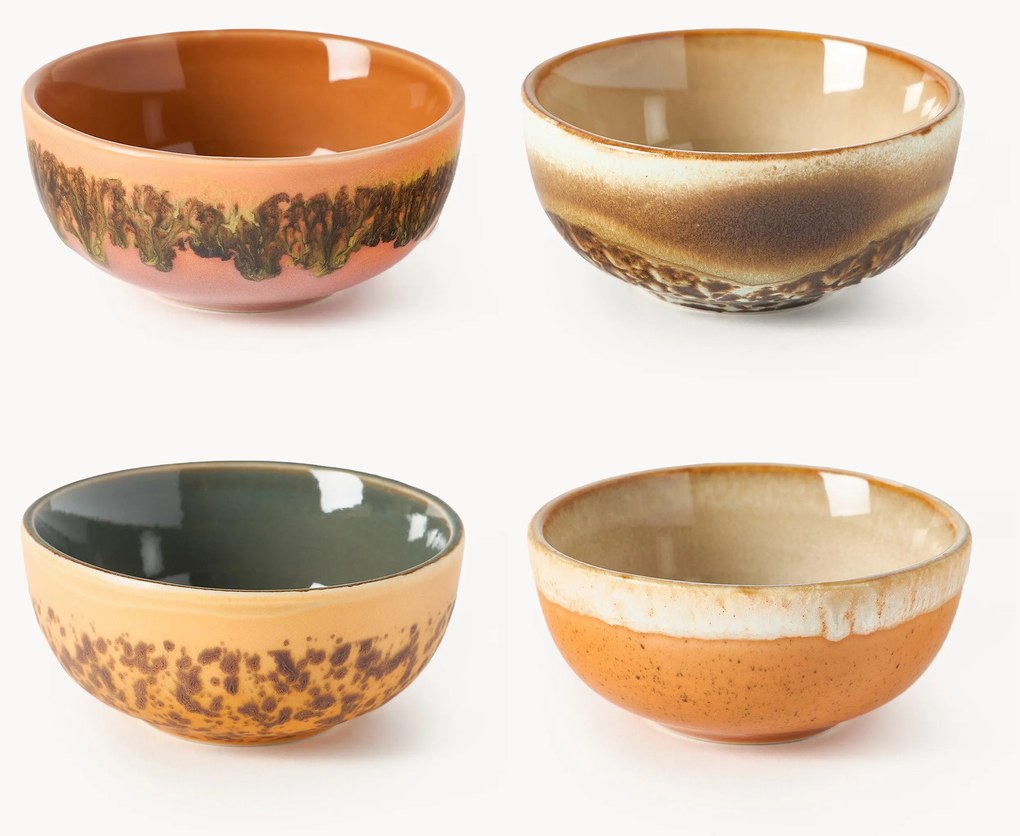 Set di 4 ciotole per salse fatte a mano con smalto reattivo 70's
