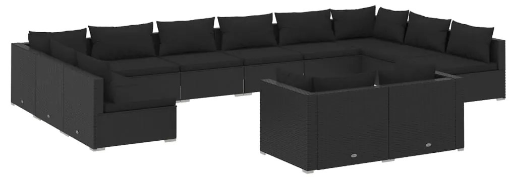 Set Divani da Giardino 12 pz con Cuscini in Polyrattan Nero