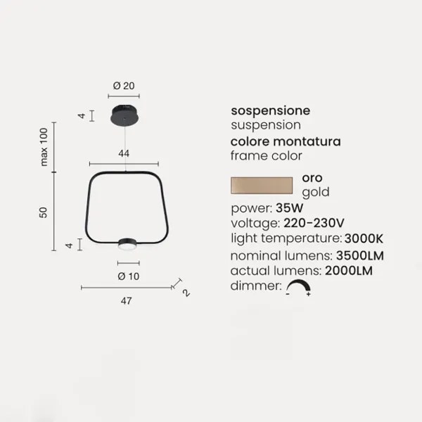 Lampada LED sospensione 35W - moderno Oro ALFA 47 cm