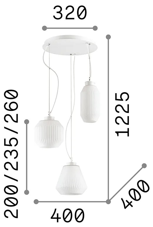 Lampadario Shabby Chic-Provenzale Origami Vetro Bianco 3 Luci E27