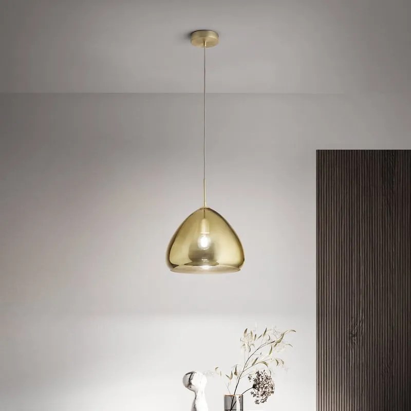 Lampadario Glamour Glow D.35 ottone paralume ambrato E27 LA MIA LUCE