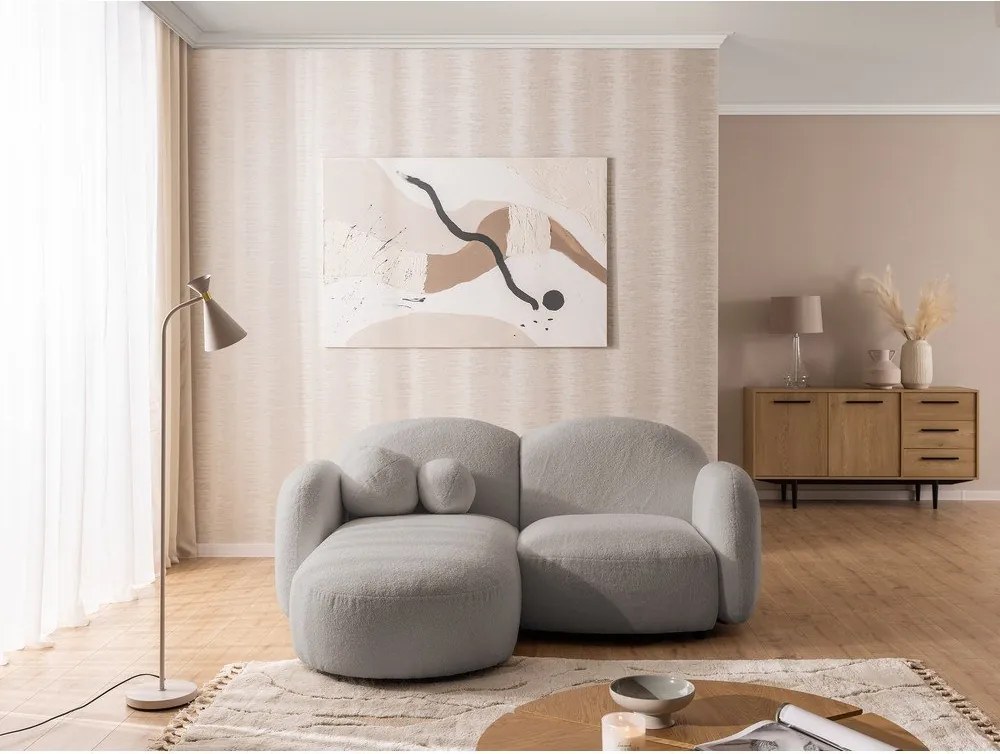 Divano angolare grigio (con penisola a sinistra/con chaise lounge) con rivestimento in bouclé Orbit – Ropez