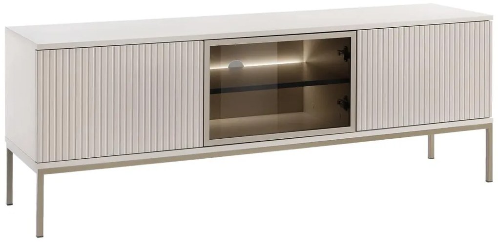 Mobile TV 3 ante con LED in MDF e Vetro fumé Beige e Nero OVILA