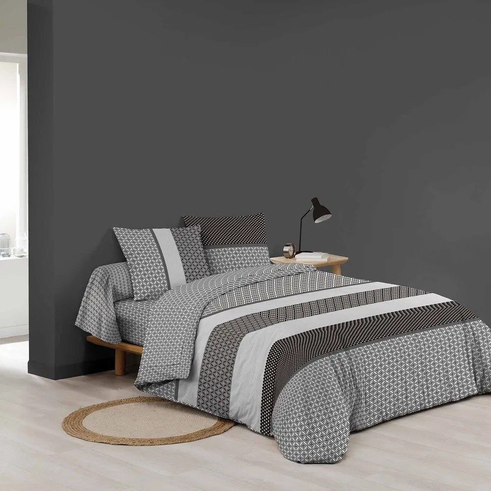 Set copripiumino e federa bianco e nero in cotone per letto matrimoniale ed esteso con lenzuolo incluso/6 pezzi 240x220 cm Meiko – douceur d'intérieur