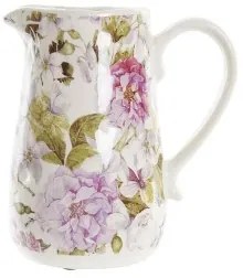 Brocca DKD Home Decor Bianco Verde Rosso Granato Fiori Gres Shabby Chic