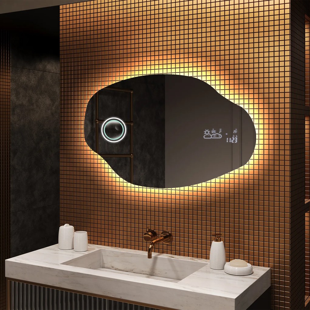 Specchio da bagno LED di forma irregolare O221