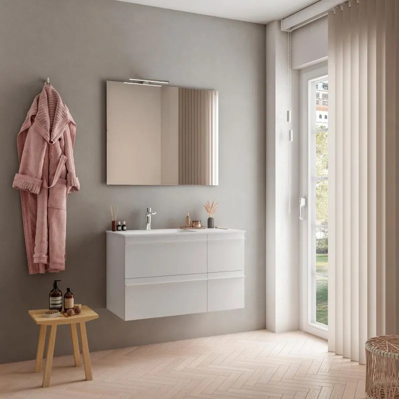 Mobile sottolavabo e lavabo Linea per doppia vasca bianco opaco in truciolare L 90 x H 55 x P 46 cm 4 cassetti