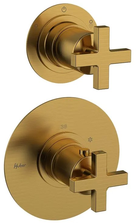 Rubinetto per doccia getto laminare cristallino ad incasso termostatico Los Angeles oro satinato HUBER