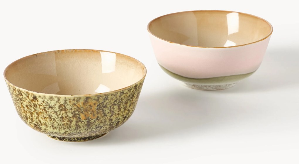 Set di 2 piatti fondi fatti a mano con smalto reattivo 70's