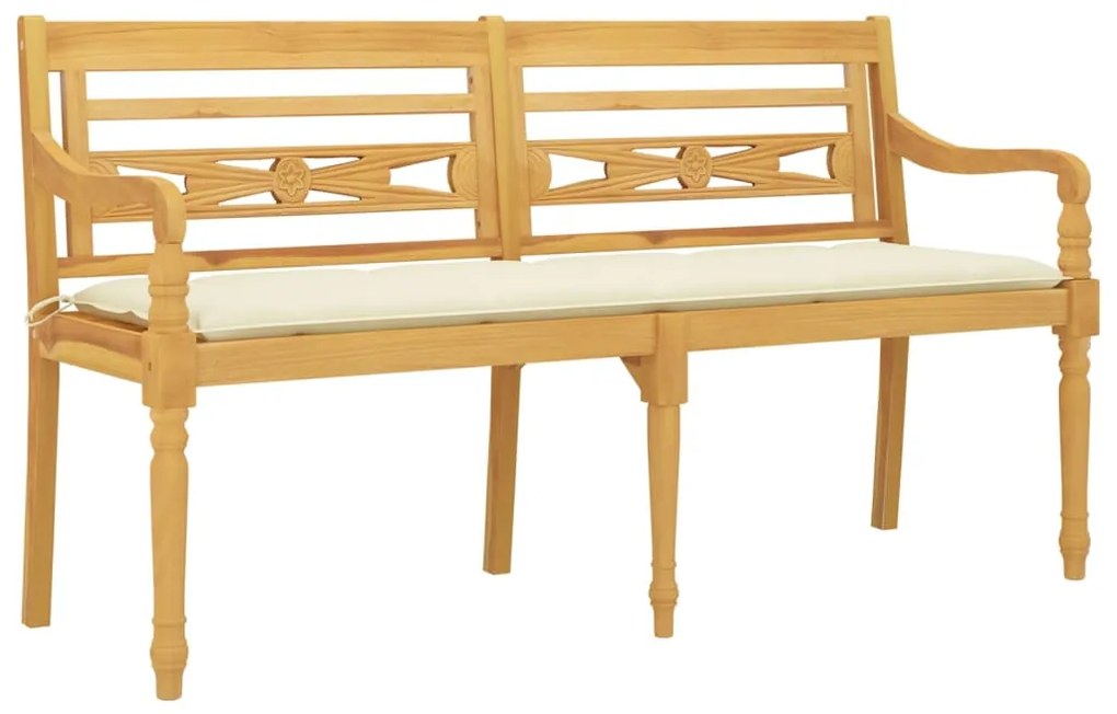 Panchina Batavia con Cuscino Crema 150 cm Legno Massello Teak