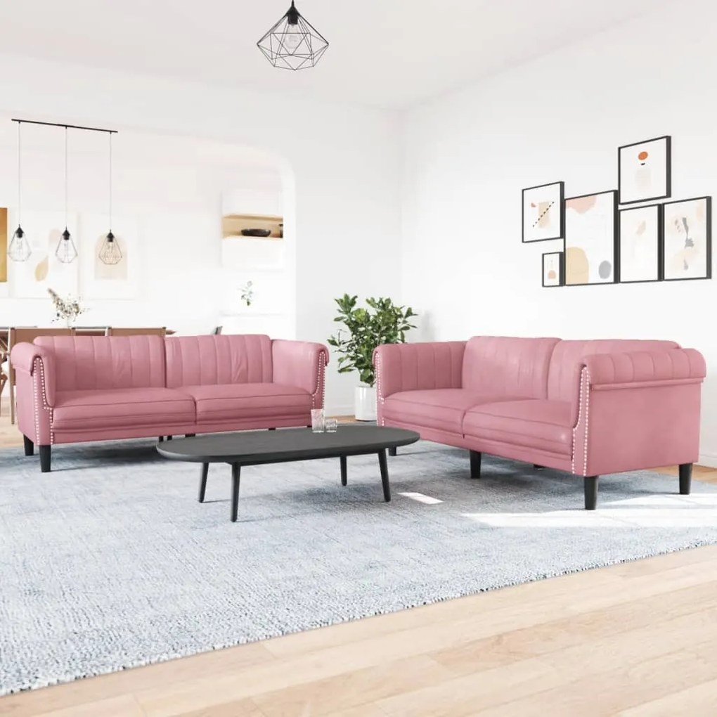 Set Di Divani 2 Pz Rosa İn Velluto /