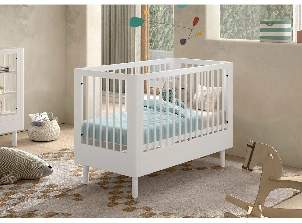 Lettino bianco in faggio massiccio con altezza regolabile 60x120 cm Forrest – Vipack