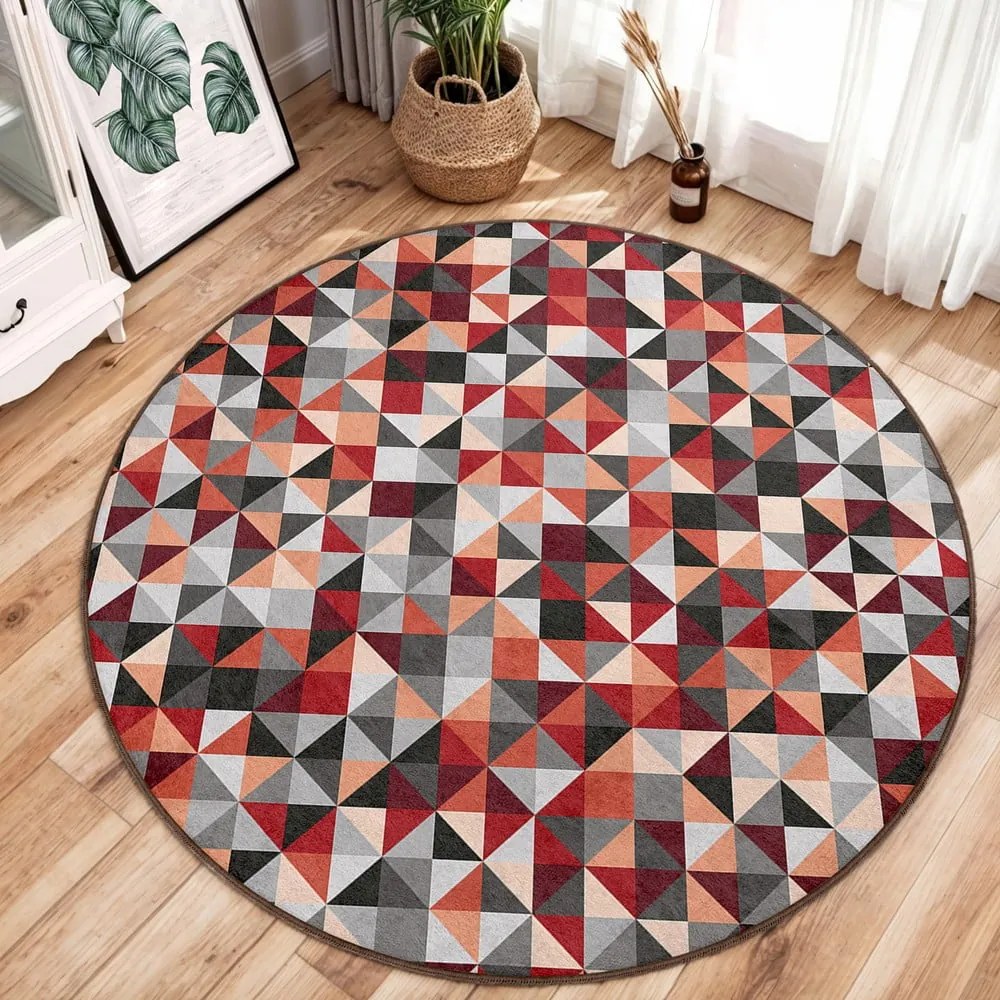 Tappeto rotondo rosso/grigio lavabile ø 100 cm Ignite – Mila Home