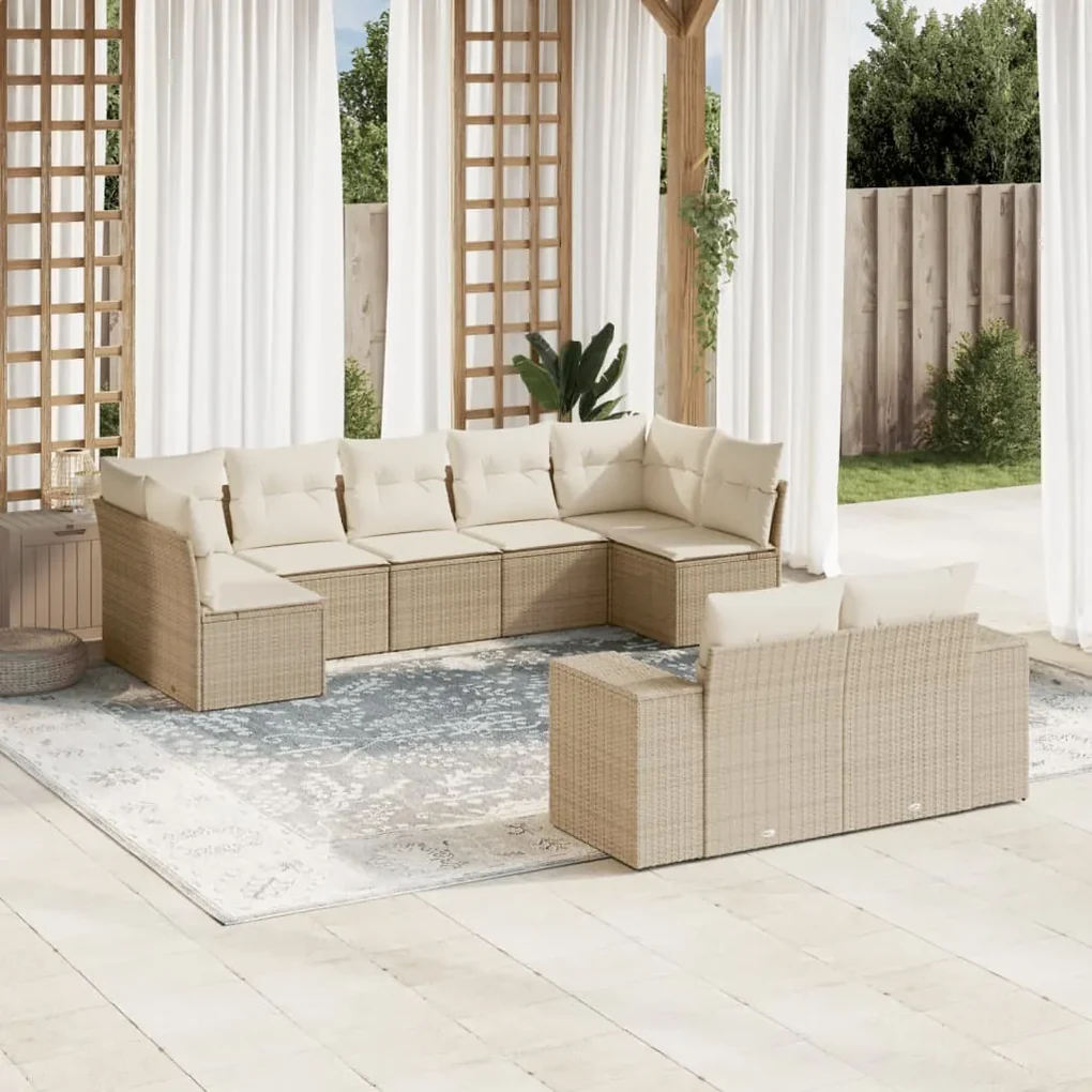 Set divano da giardino 9 pz con cuscini beige in polyrattan