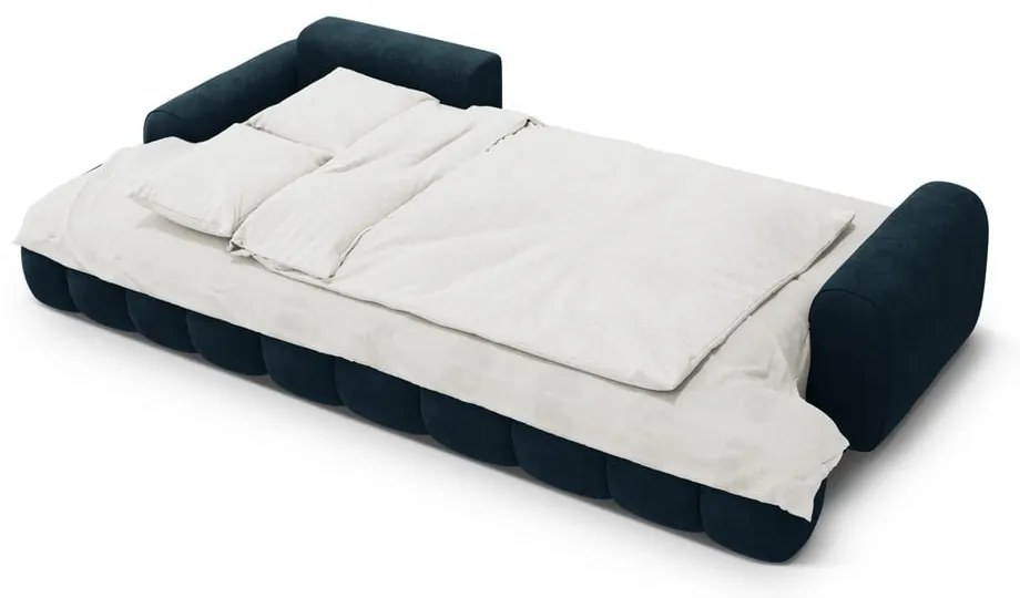 Divano angolare color petrolio allungabile/con contenitore (con penisola a sinistra/con chaise lounge) con rivestimento in velluto Linz – Cosmopolitan Design