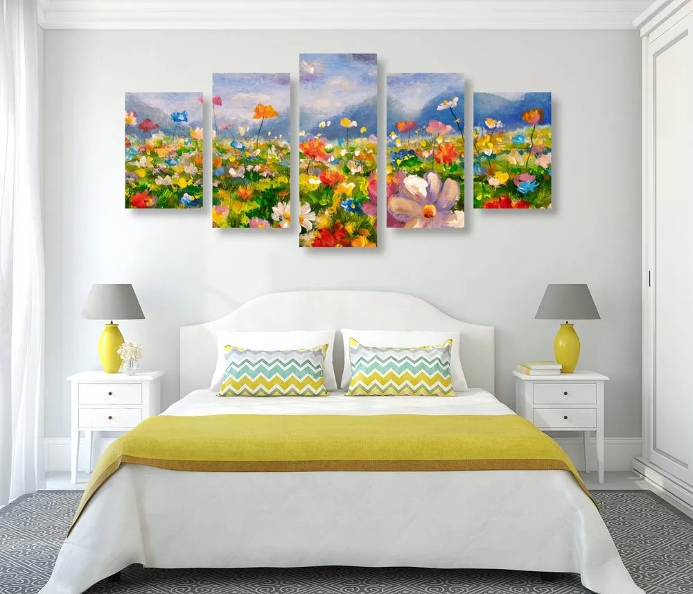 Quadri 5 pezzi – Pittura a olio di fiori selvatici