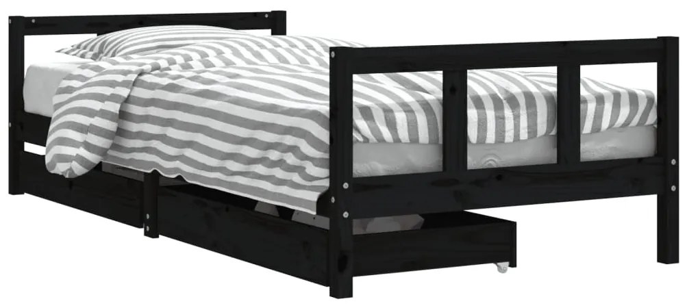 Giroletto bambini con cassetti nero 90x200cm massello di pino