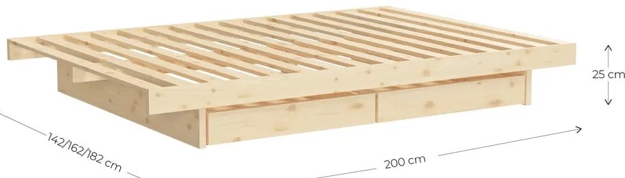 Letto matrimoniale in legno di pino con contenitore con griglia color naturale 140x200 cm Kanso - Karup Design