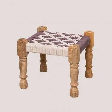 Sgabello Basso in Macramè e Legno Onik Marrone Legno Naturale - Sklum