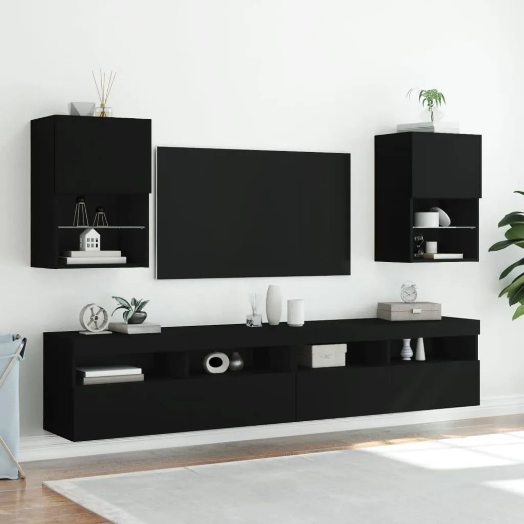 Mobili Porta Tv Con Luci Led 2 Pz Neri 40,5x30x60 Cm /