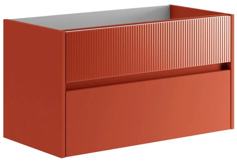 Mobile da bagno sospeso sotto lavabo L 89.5 x H 50 x P 45.5 cm rosso laccato opaco, 2 cassetti Niwa